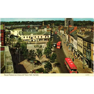 Paved Pedestrian Area and Town Hall Carlisle Postcard